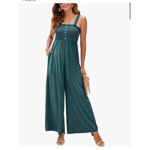 NWT- Green Jumpsuit, sleeveless, Smocked square neck, Pockets, Maternity- XL